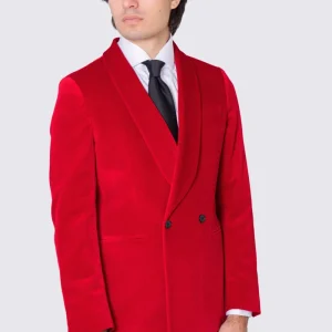 Giacca  uomo doppiopetto rossa in velluto liscio Holland & Sherry con rever a scialle