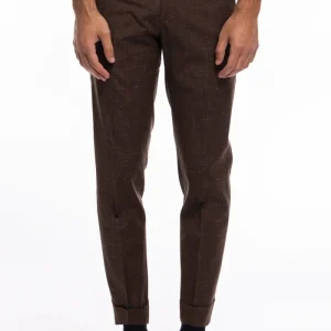 Pantalone uomo marrone pied de poule tasca america in fresco lana misto