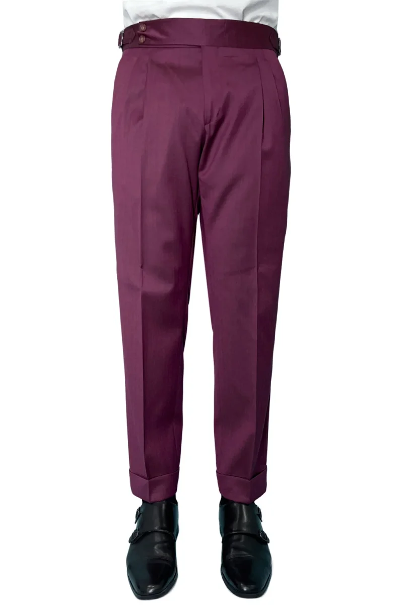 Pantalone uomo bordeaux Solaro vita alta doppia pinces in fresco lana e seta Vitale Barberis Canonico - immagine 3