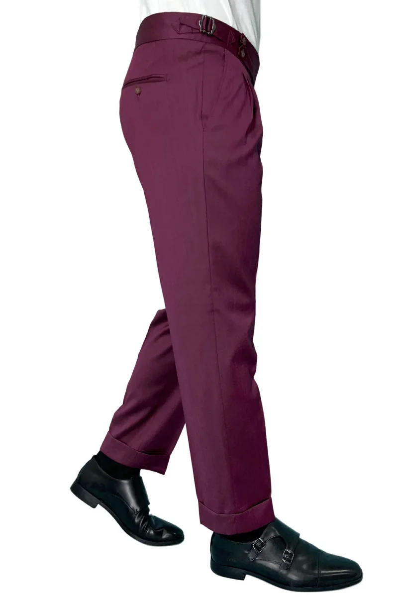 Pantalone uomo bordeaux Solaro vita alta doppia pinces in fresco lana e seta Vitale Barberis Canonico - immagine 4