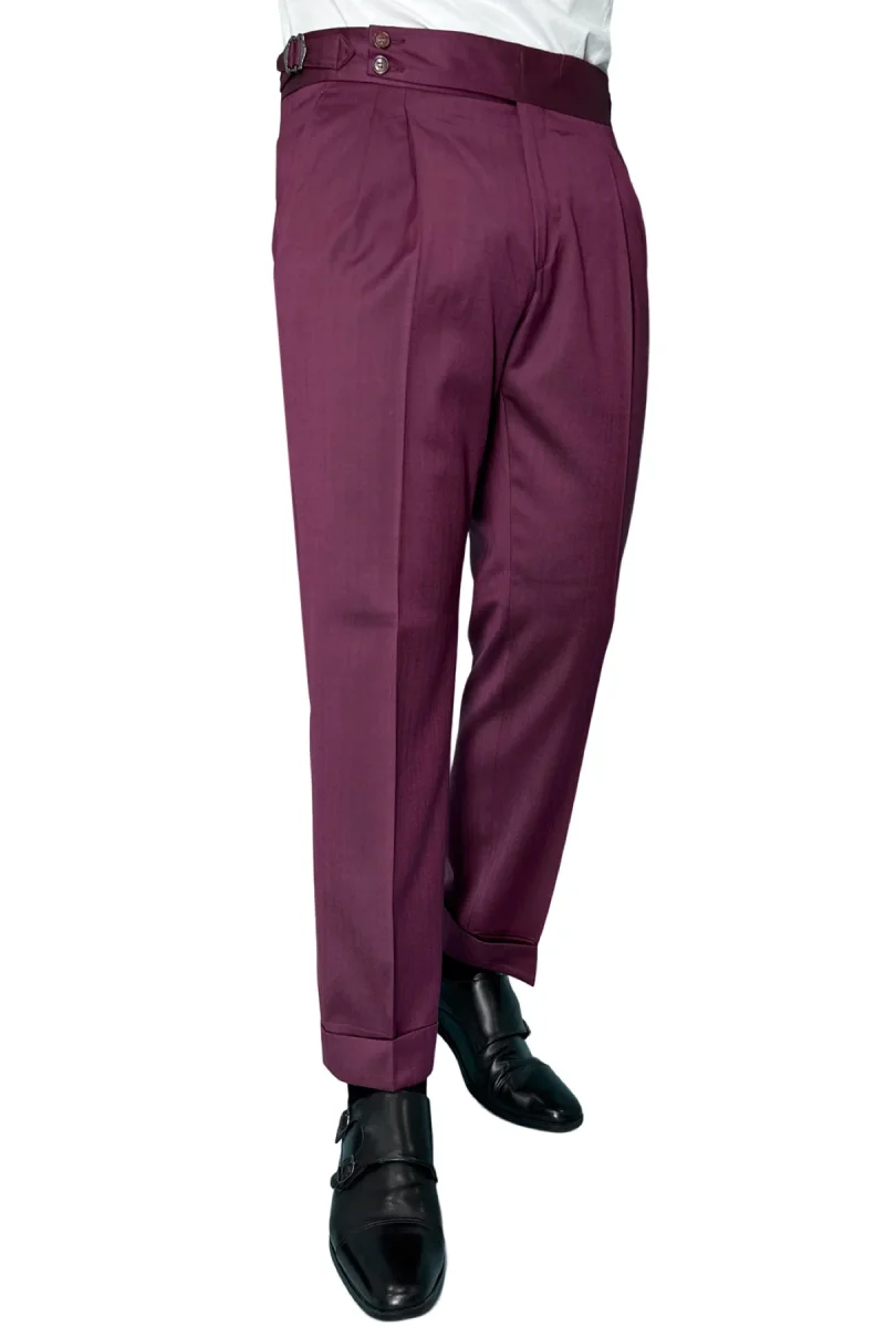 Pantalone uomo bordeaux Solaro vita alta doppia pinces in fresco lana e seta Vitale Barberis Canonico - immagine 2