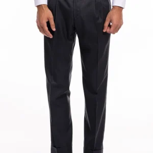 Pantalone uomo grigio scuro vita alta doppia pinces in fresco lana super 140’s Holland & Sherry