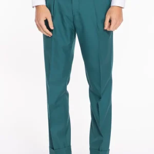 Pantalone uomo verde menta vita alta doppia pinces in fresco lana super 140’s Holland & Sherry