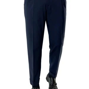 Pantalone uomo Navy blu vita alta doppia pinces in fresco lana misto