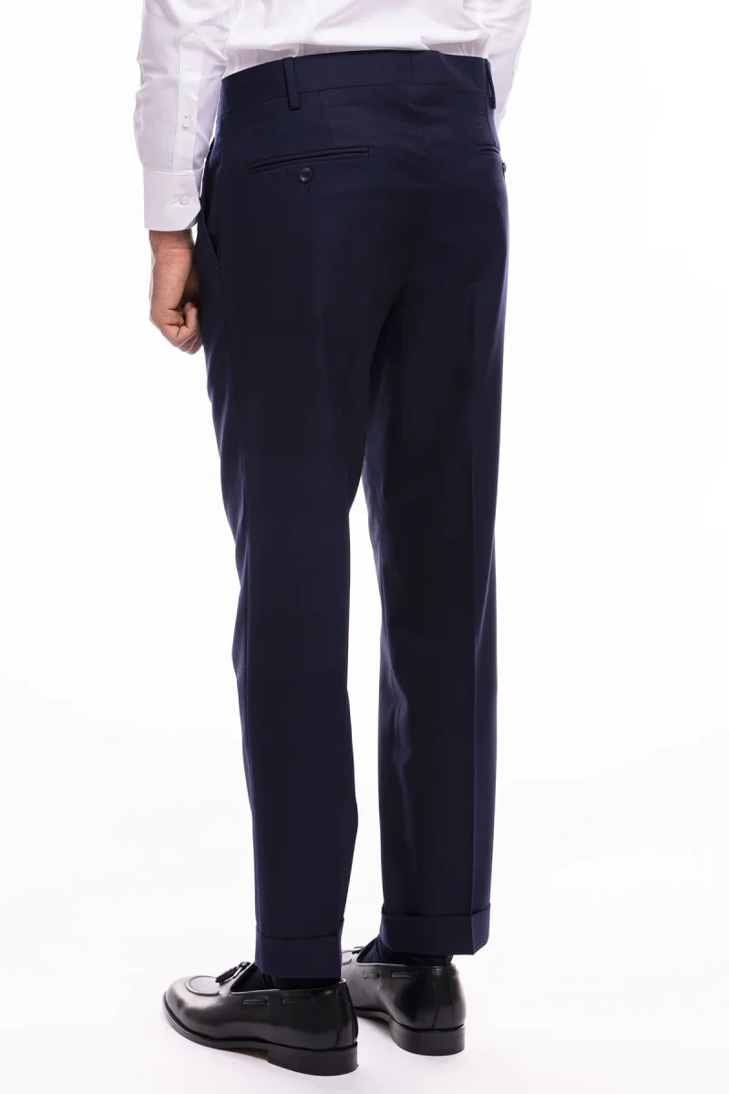 Pantalone uomo navy blu chiusura prolungata doppia pinces in fresco lana super 140’s Holland & Sherry - immagine 5