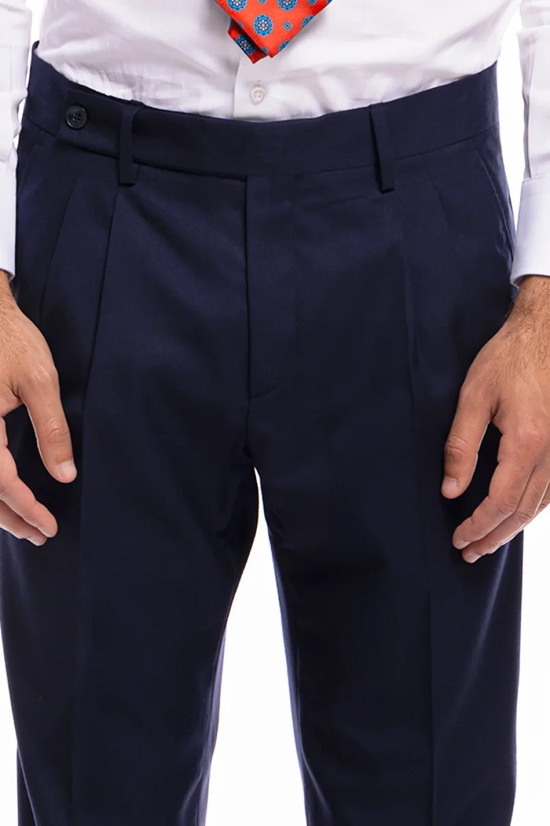 Pantalone uomo navy blu chiusura prolungata doppia pinces in fresco lana super 140’s Holland & Sherry - immagine 6