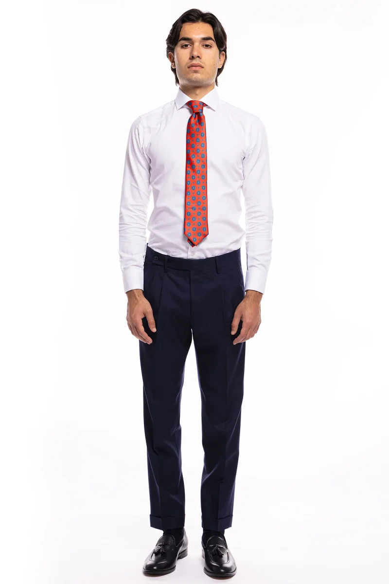 Pantalone uomo navy blu chiusura prolungata doppia pinces in fresco lana super 140’s Holland & Sherry - immagine 3