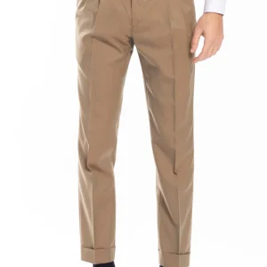 Pantalone uomo fango chiusura prolungata doppia pinces in fresco lana super 100’s e seta Solaro Holland & Sherry