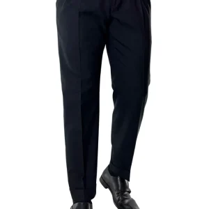 Pantalone uomo nero chiusura prolungata doppia pinces in fresco lana super 130’s Vitale Barberis Canonico