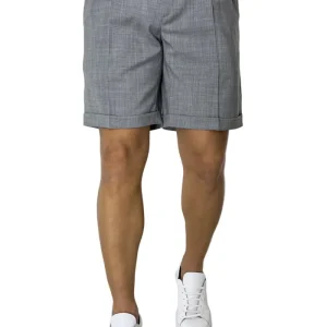 Bermuda uomo grigio chiaro chiusura prolungata doppia pinces in fresco lana misto