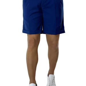 Bermuda uomo royal blu chiusura prolungata doppia pinces in fresco lana misto