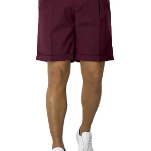 Bermuda uomo bordeaux chiusura prolungata doppia pinces in fresco lana misto