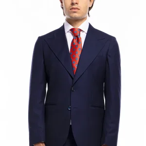 Giacca uomo monopetto Navy blu fresco lana super 140’s Holland & Sherry Rever a lancia