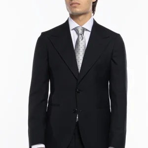 Abito uomo monopetto nera fresco lana super 140’s Holland & Sherry Rever a lancia