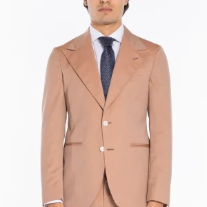 Giacca uomo monopetto Pesca Solaro fresco lana super 100’s e seta Holland & Sherry Rever a lancia