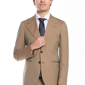 Giacca uomo monopetto fango Solaro fresco lana super 100’s e seta Holland & Sherry Rever a lancia