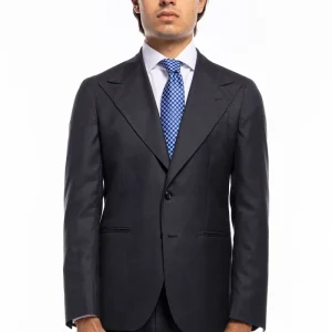 Giacca uomo monopetto grigio scuro fresco lana super 140’s Holland & Sherry Rever a lancia