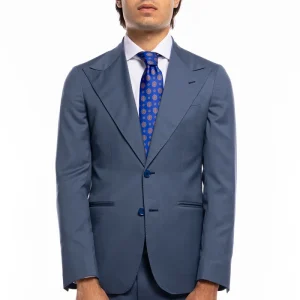 Giacca uomo monopetto celeste polvere fresco lana super 120’s Worsted Holland & Sherry Rever a lancia