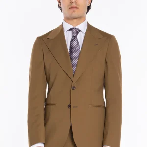 Giacca uomo monopetto cammello fresco lana mista Rever a lancia