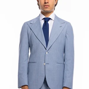 Giacca uomo monopetto celeste pied de poule fresco lana mista Rever a lancia