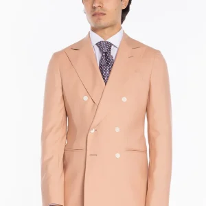 Giacca uomo Doppiopetto Pesca fresco lana super 140’s Holland & Sherry Rever a lancia