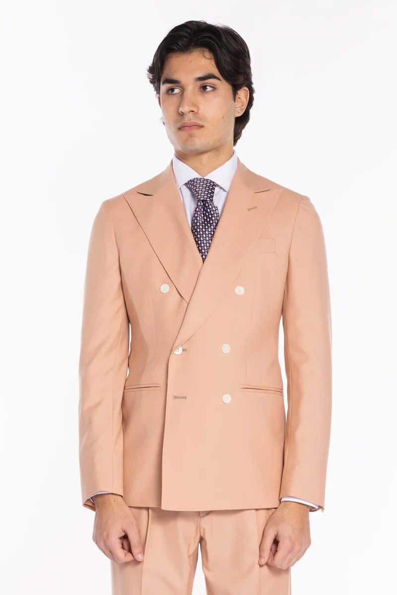 Giacca uomo Doppiopetto Pesca fresco lana super 140’s Holland & Sherry Rever a lancia