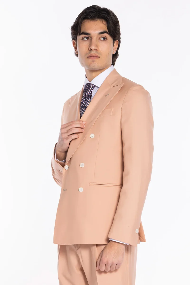 Giacca uomo Doppiopetto Pesca fresco lana super 140’s Holland & Sherry Rever a lancia - immagine 4