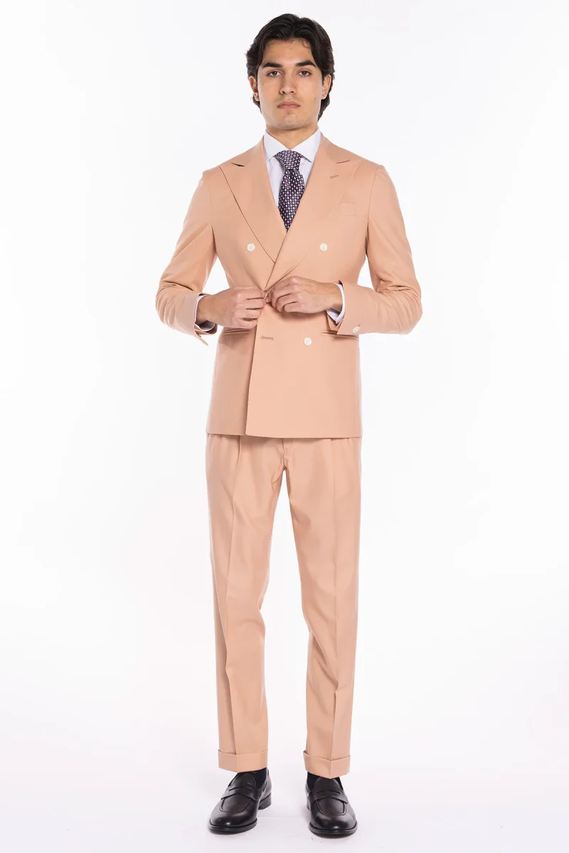 Giacca uomo Doppiopetto Pesca fresco lana super 140’s Holland & Sherry Rever a lancia - immagine 3