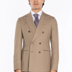 Giacca uomo Doppiopetto Beige fresco lana super 140’s Holland & Sherry Rever a lancia