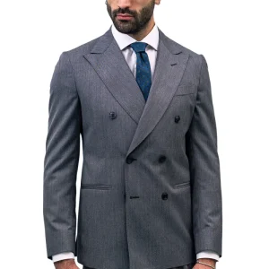 Giacca uomo doppiopetto grigio scuro fresco lana super 130’s Holland & Sherry Rever a lancia