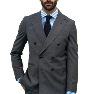 Giacca uomo Doppiopetto Grigio scuro fresco lana mista Rever a lancia