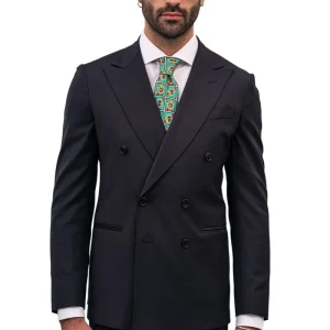 Giacca uomo Doppiopetto Nera fresco lana mista Rever a lancia