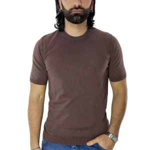 Maglioncino da uomo Marrone mezze maniche 100% cotone stone wash di filo finezza 14 tinta unita