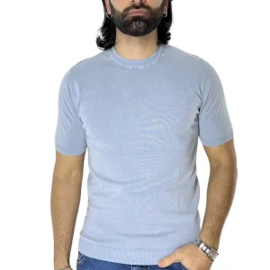 Maglioncino da uomo Celeste mezze maniche 100% cotone stone wash di filo finezza 14 tinta unita