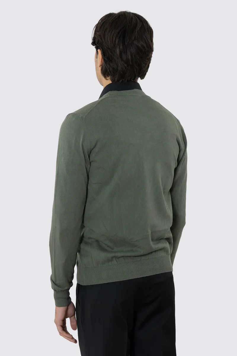 Cardigan da uomo Verde militare maniche lunghe 100% cotone di filo finezza 12 tinta unita - immagine 4