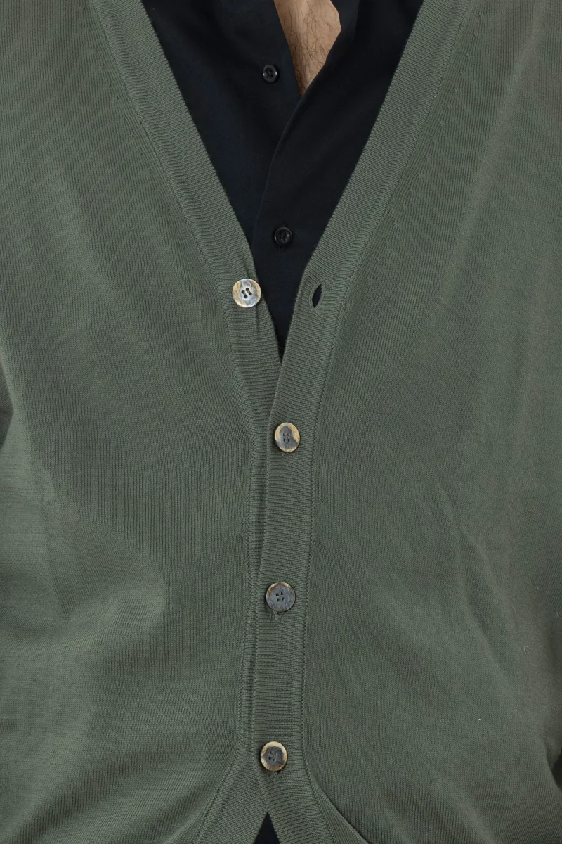 Cardigan da uomo Verde militare maniche lunghe 100% cotone di filo finezza 12 tinta unita - immagine 5