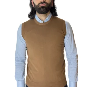 Gilet da uomo cammello 100% cotone di filo finezza 12 tinta unita