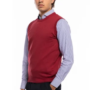 Gilet da uomo bordeaux 100% cotone di filo finezza 12 tinta unita