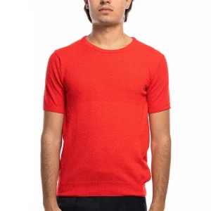 Maglioncino da uomo Rosso mezze maniche 100% cotone effetto spugna  tinta unita
