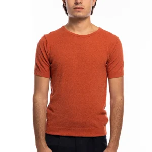 Maglioncino da uomo Arancio mezze maniche 100% cotone effetto spugna  tinta unita