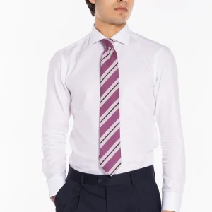Cravatta uomo viola fantasia righe 8cm da cerimonia elegante fresco lana super 120’s