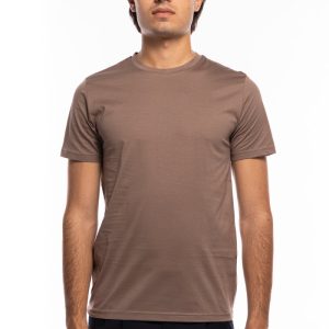 T-shirt da uomo filo di scozia Fango 100% cotone slim fit tinta unita Made In Italy..