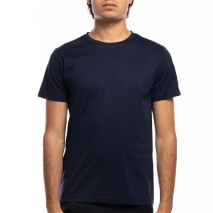 T-shirt da uomo filo di scozia Blu 100% cotone slim fit tinta unita Made In Italy