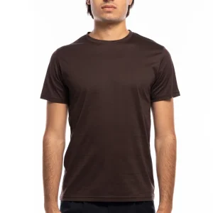 T-shirt da uomo filo di scozia marrone 100% cotone slim fit tinta unita Made In Italy