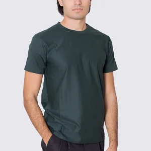 T-shirt da uomo filo di scozia Verde Bottiglia 100% cotone slim fit tinta unita Made In Italy