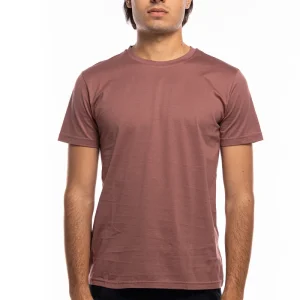 T-shirt da uomo filo di scozia rosa antico 100% cotone slim fit tinta unita Made In Italy