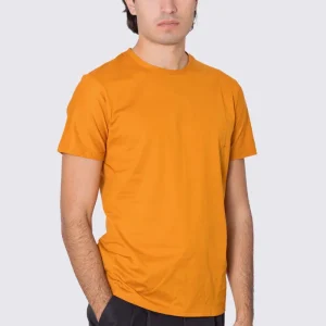 T-shirt da uomo filo di scozia arancio 100% cotone slim fit tinta unita Made In Italy.