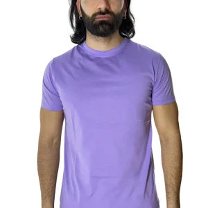 T-shirt da uomo filo di scozia lilla 100% cotone slim fit tinta unita Made In Italy