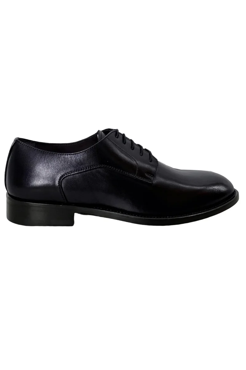 Scarpe stringate da uomo navy blu modello derby in vera pelle con chiusura lacci e suola in cuoio