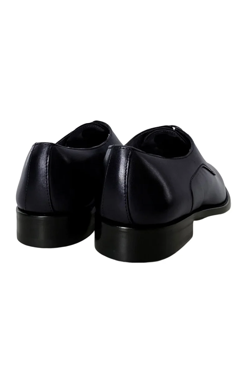 Scarpe stringate da uomo navy blu modello derby in vera pelle con chiusura lacci e suola in cuoio - immagine 5